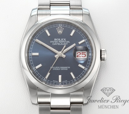 Uhransicht von vorne, hauptsächlich das Zifferblatt und die Lünette sichtbar. Rolex Datejust 36 mm 116200 Edelstahl 2014 LC100 Automatik Herrenuhr Damenuhr Stahl