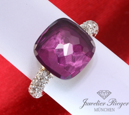 . Pomellato Ring Nudo Rose- & Weissgold 750 Amethyst Diamanten Gr 52