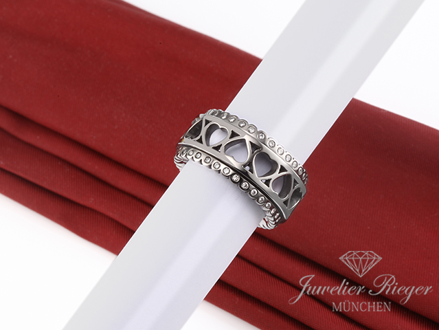 Bild 2 der Galerie: Sevigne Ring Herzen schwarz rhodiniertem Weissgold 750 Diamanten Gr. 53 Gold