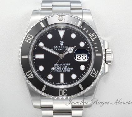Uhransicht von vorne, hauptsächlich das Zifferblatt und die Lünette sichtbar. Rolex Submariner Date 40 mm 116610LN 2012 LC100 Edelstahl Automatik