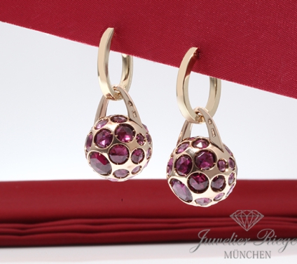 . Pomellato Ohrringe Harem Gelbgold & Rosegold 750 Rhodolithe Gold Ohrhänger