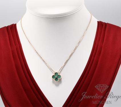 . Van Cleef & Arpels Collier Vintage Alhambra Gelbgold 750 Malachit Holiday