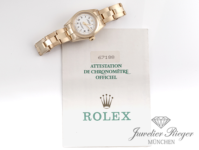 Bild 7 der Galerie: Rolex Lady Oyster Perpetual 26 mm Gelbgold 750 1995 Automatik Gold Damenuhr