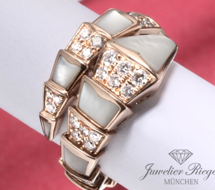 . Bulgari Ring Serpenti Viper Rosegold 750 Perlmutt Diamanten Gr M Gold 350670