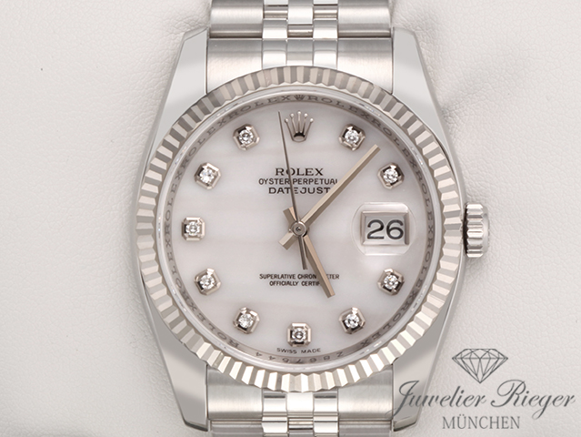 Bild 1 der Galerie: Rolex Datejust 36 mm 116234 Stahl Weissgold 750 Cacholong Diamanten Automatik