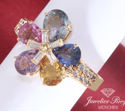 . Bvlgari Ring Flora Gelbgold 750 Diamanten Bunte Saphire Gr 57 Bulgari Gold