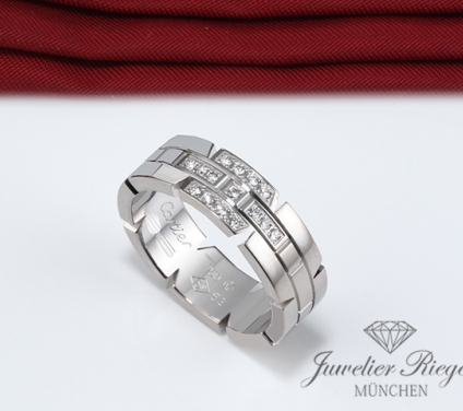 . Cartier Ring Tank Francaise Weissgold 750 Diamanten ca. 0,10 ct Größe 53 Gold