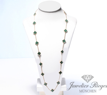 . Van Cleef & Arpels Collier Vintage Alhambra Gelbgold 750 20 Motive Malachit Gold