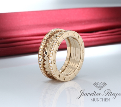 . Bvlgari Ring B-Zero 1 Rock 2-Band Gelbgold 750 Diamanten Gr 51 Gold