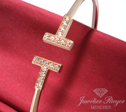 . Tiffany & Co. T Wire Armreif Rosegold 750 Größe Small Diamanten Brillanten