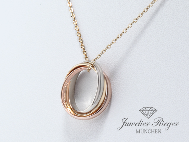 Produktbild eines Schmuckstücks. Cartier Kette & Ring Trinity Gelbgold Rosegold Weissgold 750 Gold Halskette
