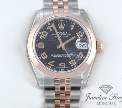 Uhransicht von vorne, hauptsächlich das Zifferblatt und die Lünette sichtbar. Rolex Datejust 31 mm 178241 2007 Edelstahl Rosegold 750 Automatik Gold Stahl