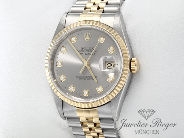 Bild 2 der Galerie: Rolex Datejust 36 mm 16233 2001 Diamanten Stahl Gelbgold 750 Automatik Gold